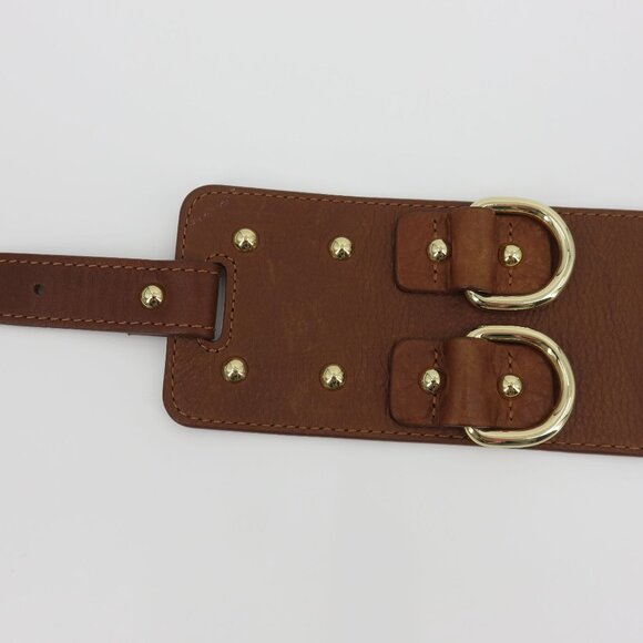 Y2K Juicy Couture Women Wide Brown Leather Gold D Ring Studded Corset Belt VTG main image 7
